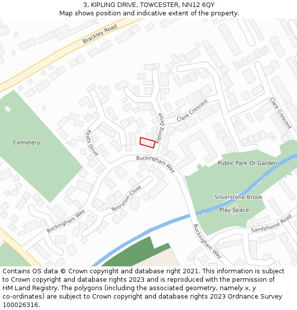 3, KIPLING DRIVE, TOWCESTER, NN12 6QY: Location map and indicative extent of plot