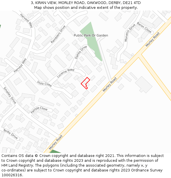 3, KIRAN VIEW, MORLEY ROAD, OAKWOOD, DERBY, DE21 4TD: Location map and indicative extent of plot