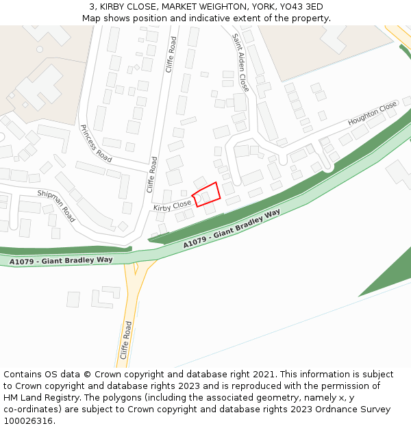 3, KIRBY CLOSE, MARKET WEIGHTON, YORK, YO43 3ED: Location map and indicative extent of plot