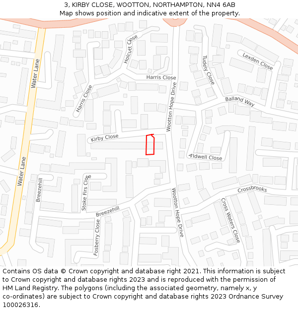 3, KIRBY CLOSE, WOOTTON, NORTHAMPTON, NN4 6AB: Location map and indicative extent of plot