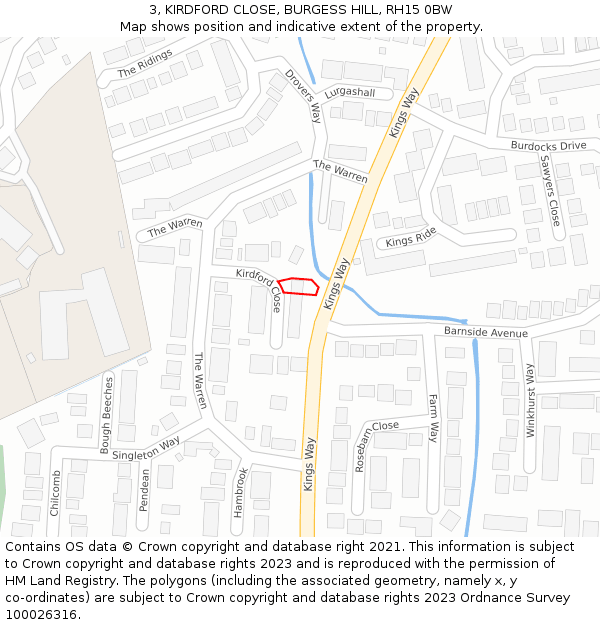 3, KIRDFORD CLOSE, BURGESS HILL, RH15 0BW: Location map and indicative extent of plot