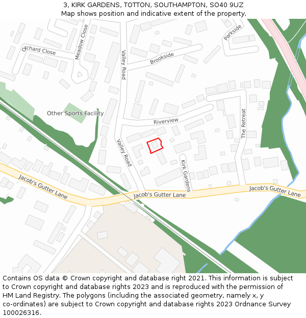 3, KIRK GARDENS, TOTTON, SOUTHAMPTON, SO40 9UZ: Location map and indicative extent of plot