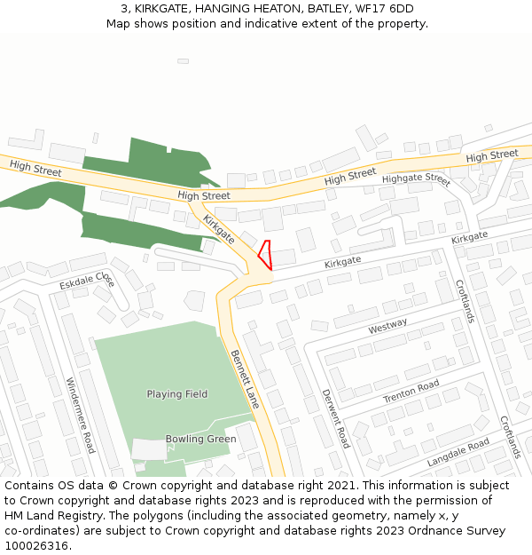 3, KIRKGATE, HANGING HEATON, BATLEY, WF17 6DD: Location map and indicative extent of plot