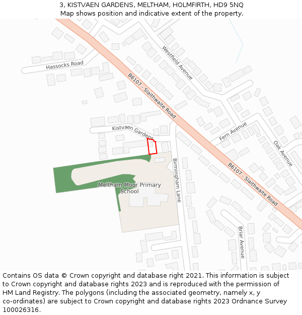 3, KISTVAEN GARDENS, MELTHAM, HOLMFIRTH, HD9 5NQ: Location map and indicative extent of plot