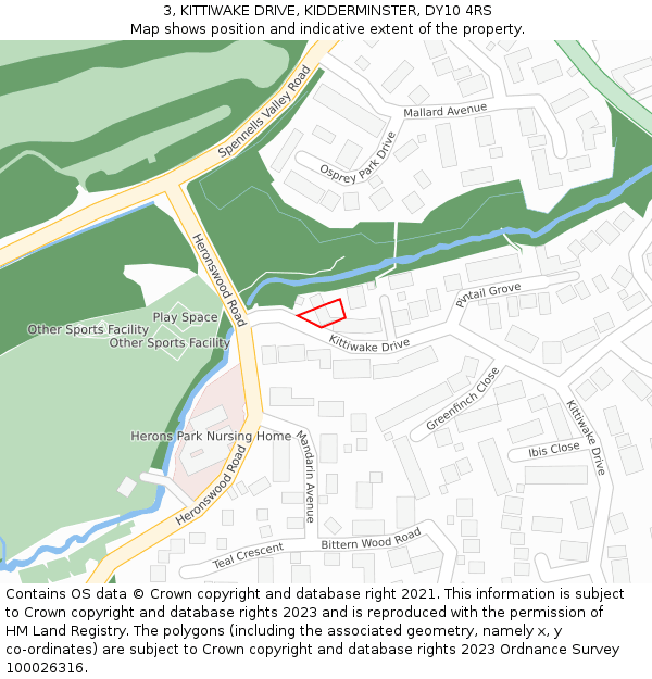 3, KITTIWAKE DRIVE, KIDDERMINSTER, DY10 4RS: Location map and indicative extent of plot
