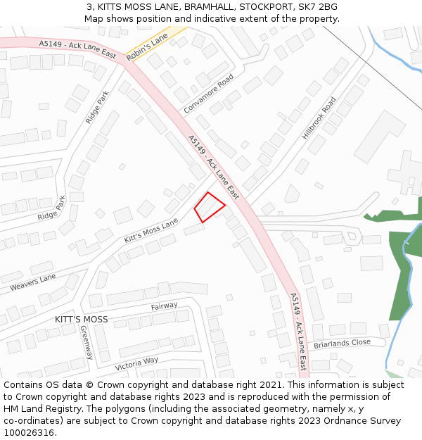 3, KITTS MOSS LANE, BRAMHALL, STOCKPORT, SK7 2BG: Location map and indicative extent of plot