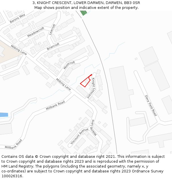 3, KNIGHT CRESCENT, LOWER DARWEN, DARWEN, BB3 0SR: Location map and indicative extent of plot