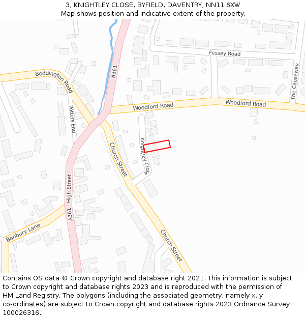 3, KNIGHTLEY CLOSE, BYFIELD, DAVENTRY, NN11 6XW: Location map and indicative extent of plot