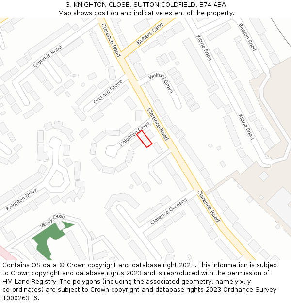 3, KNIGHTON CLOSE, SUTTON COLDFIELD, B74 4BA: Location map and indicative extent of plot