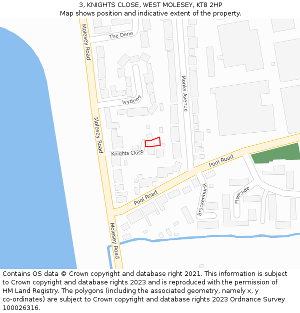 3, KNIGHTS CLOSE, WEST MOLESEY, KT8 2HP: Location map and indicative extent of plot