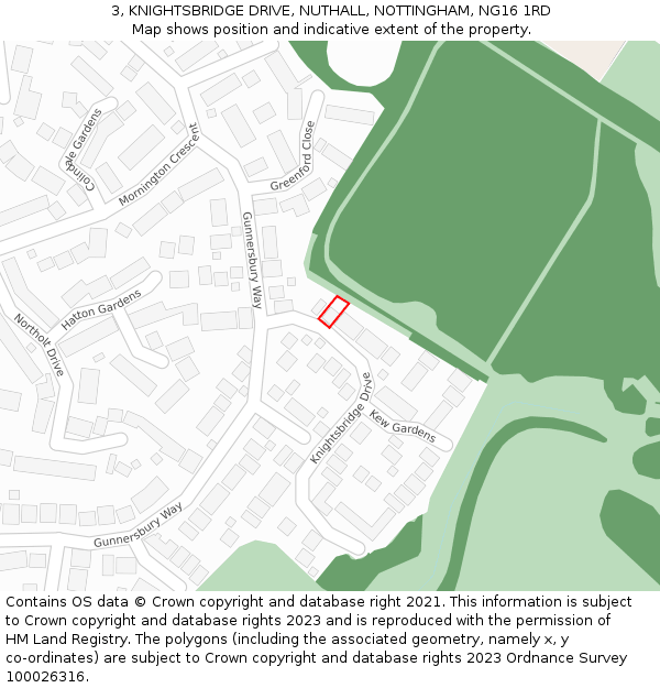 3, KNIGHTSBRIDGE DRIVE, NUTHALL, NOTTINGHAM, NG16 1RD: Location map and indicative extent of plot