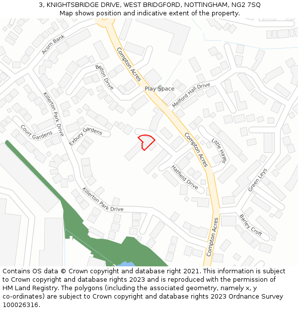 3, KNIGHTSBRIDGE DRIVE, WEST BRIDGFORD, NOTTINGHAM, NG2 7SQ: Location map and indicative extent of plot