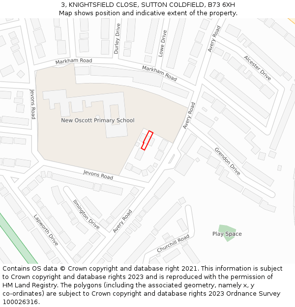3, KNIGHTSFIELD CLOSE, SUTTON COLDFIELD, B73 6XH: Location map and indicative extent of plot
