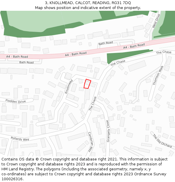 3, KNOLLMEAD, CALCOT, READING, RG31 7DQ: Location map and indicative extent of plot