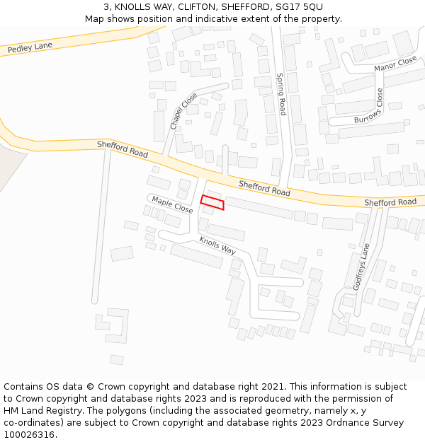3, KNOLLS WAY, CLIFTON, SHEFFORD, SG17 5QU: Location map and indicative extent of plot