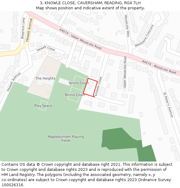 3, KNOWLE CLOSE, CAVERSHAM, READING, RG4 7LH: Location map and indicative extent of plot