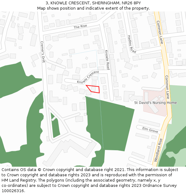 3, KNOWLE CRESCENT, SHERINGHAM, NR26 8PY: Location map and indicative extent of plot