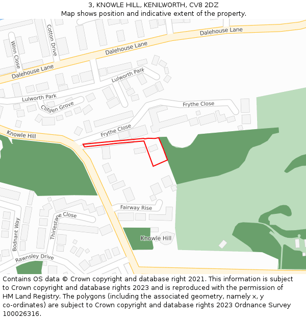 3, KNOWLE HILL, KENILWORTH, CV8 2DZ: Location map and indicative extent of plot