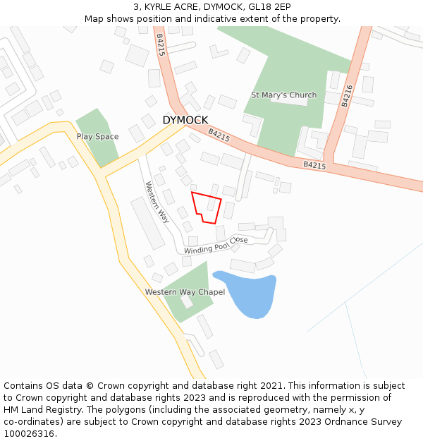 3, KYRLE ACRE, DYMOCK, GL18 2EP: Location map and indicative extent of plot