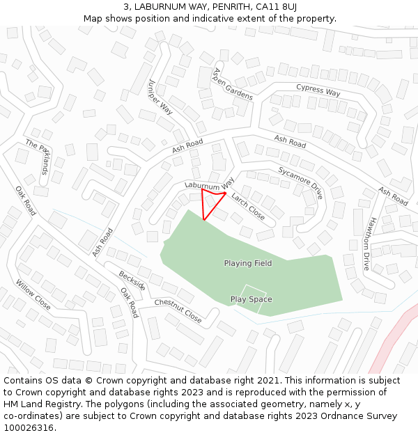 3, LABURNUM WAY, PENRITH, CA11 8UJ: Location map and indicative extent of plot