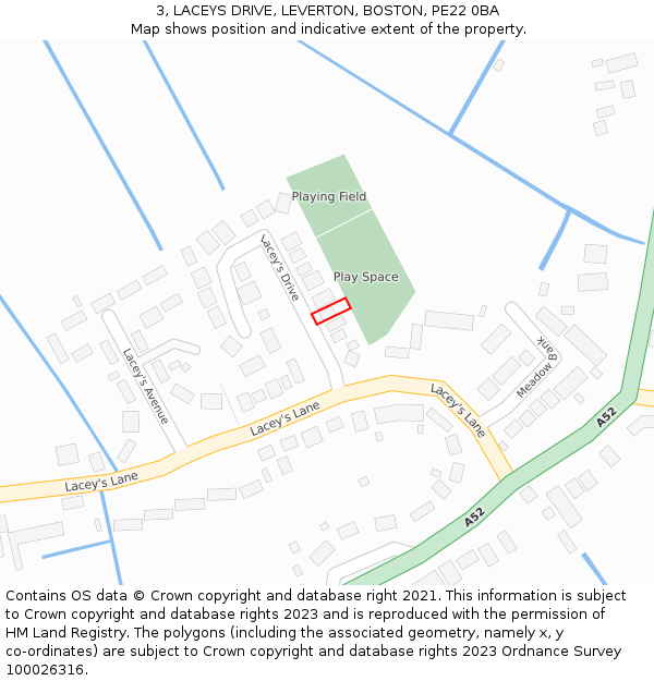 3, LACEYS DRIVE, LEVERTON, BOSTON, PE22 0BA: Location map and indicative extent of plot