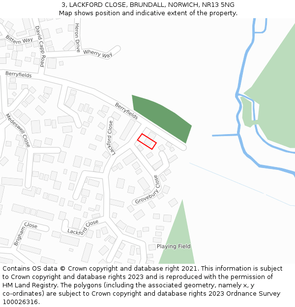 3, LACKFORD CLOSE, BRUNDALL, NORWICH, NR13 5NG: Location map and indicative extent of plot