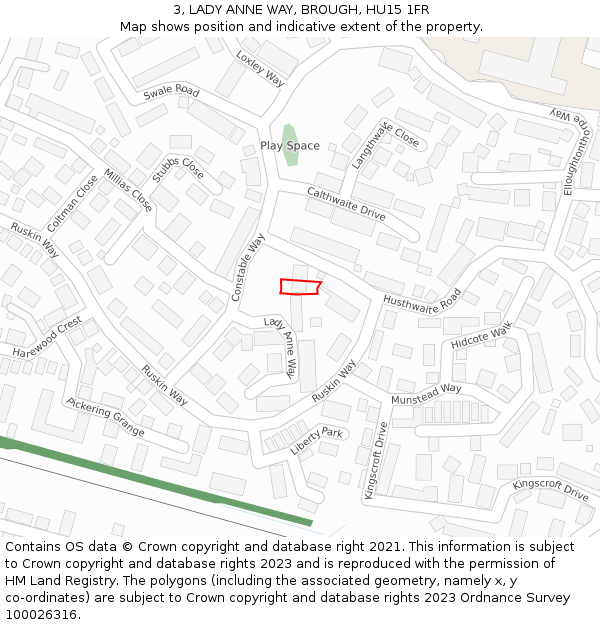 3, LADY ANNE WAY, BROUGH, HU15 1FR: Location map and indicative extent of plot
