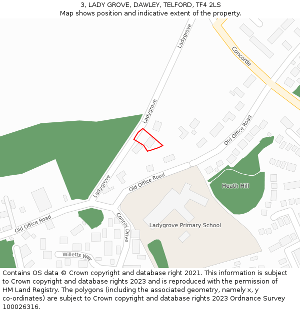3, LADY GROVE, DAWLEY, TELFORD, TF4 2LS: Location map and indicative extent of plot
