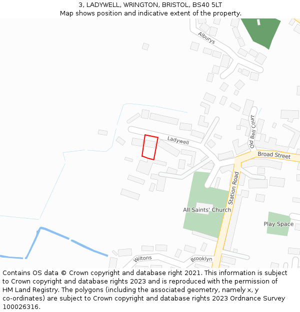 3, LADYWELL, WRINGTON, BRISTOL, BS40 5LT: Location map and indicative extent of plot