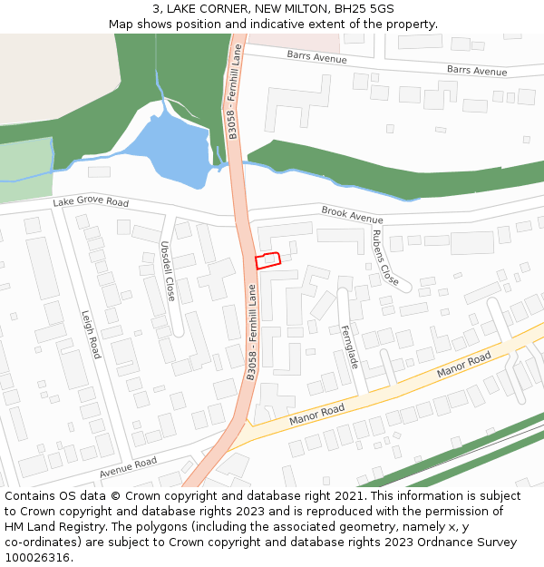 3, LAKE CORNER, NEW MILTON, BH25 5GS: Location map and indicative extent of plot