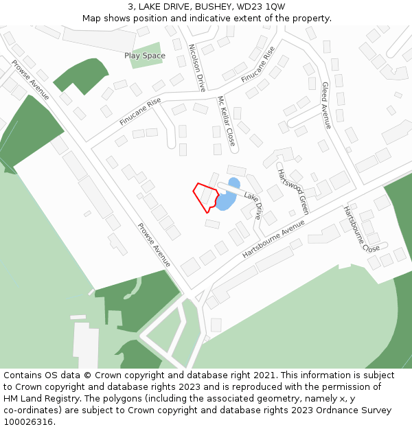 3, LAKE DRIVE, BUSHEY, WD23 1QW: Location map and indicative extent of plot