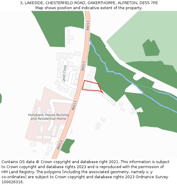 3, LAKESIDE, CHESTERFIELD ROAD, OAKERTHORPE, ALFRETON, DE55 7PE: Location map and indicative extent of plot