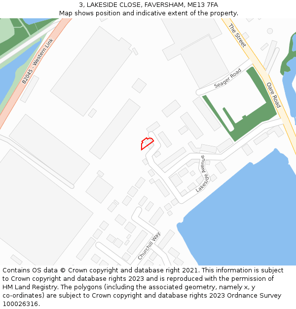 3, LAKESIDE CLOSE, FAVERSHAM, ME13 7FA: Location map and indicative extent of plot