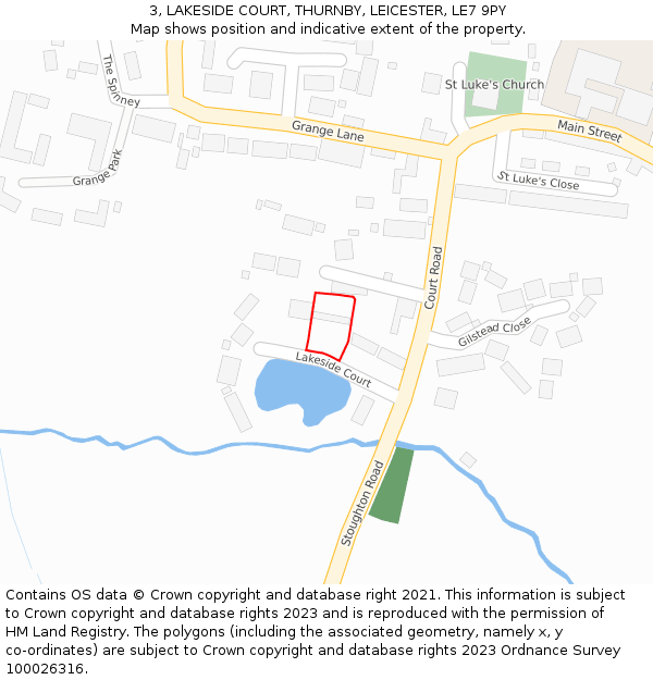 3, LAKESIDE COURT, THURNBY, LEICESTER, LE7 9PY: Location map and indicative extent of plot