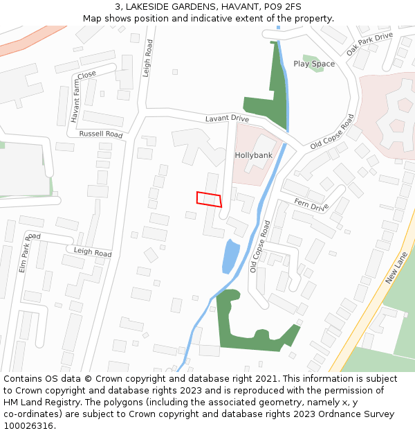 3, LAKESIDE GARDENS, HAVANT, PO9 2FS: Location map and indicative extent of plot