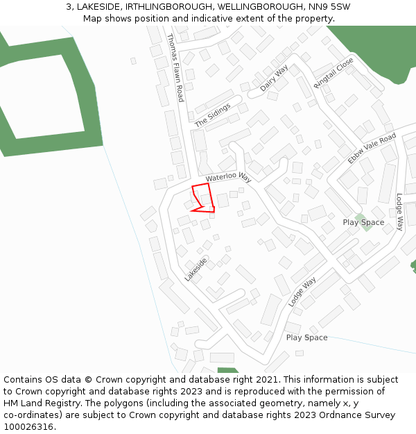 3, LAKESIDE, IRTHLINGBOROUGH, WELLINGBOROUGH, NN9 5SW: Location map and indicative extent of plot