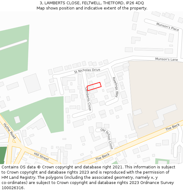 3, LAMBERTS CLOSE, FELTWELL, THETFORD, IP26 4DQ: Location map and indicative extent of plot