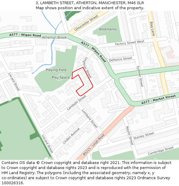 3, LAMBETH STREET, ATHERTON, MANCHESTER, M46 0LR: Location map and indicative extent of plot