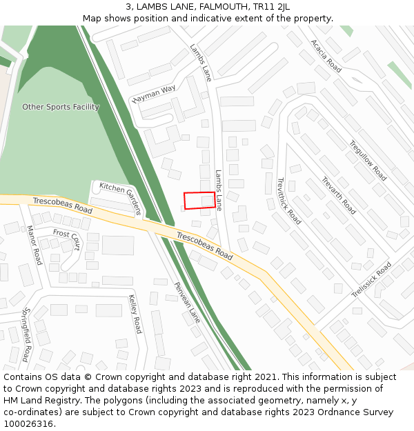 3, LAMBS LANE, FALMOUTH, TR11 2JL: Location map and indicative extent of plot