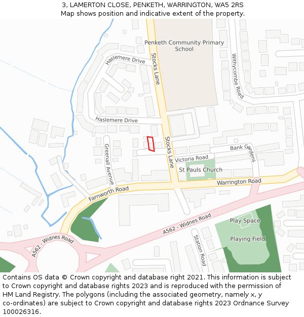 3, LAMERTON CLOSE, PENKETH, WARRINGTON, WA5 2RS: Location map and indicative extent of plot