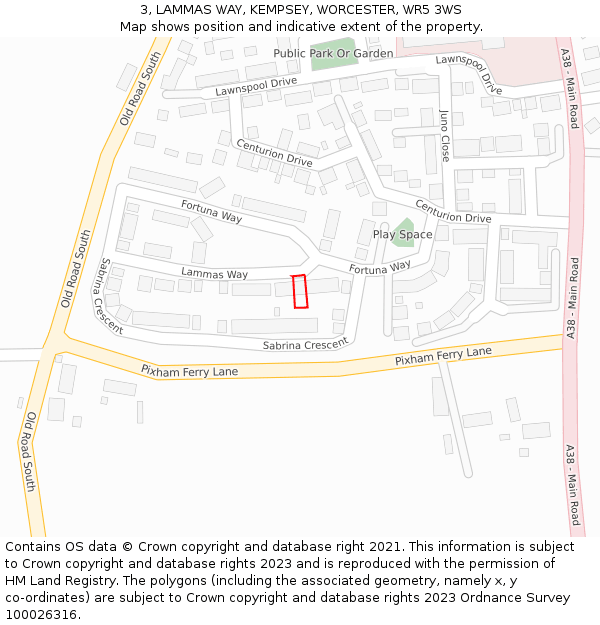 3, LAMMAS WAY, KEMPSEY, WORCESTER, WR5 3WS: Location map and indicative extent of plot