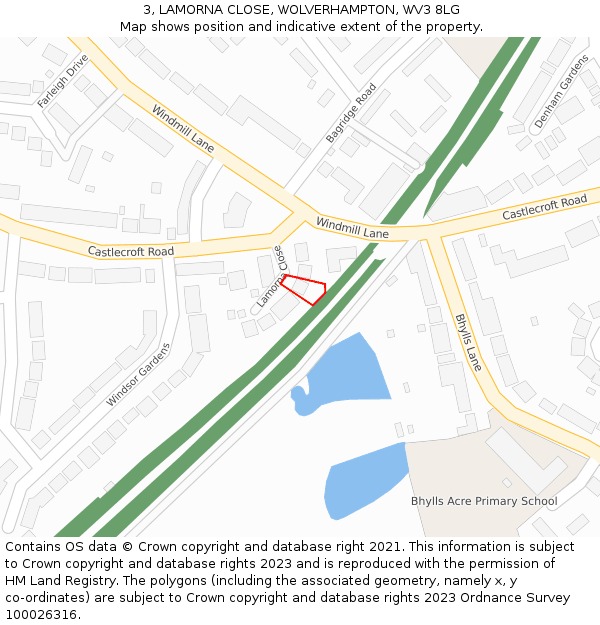 3, LAMORNA CLOSE, WOLVERHAMPTON, WV3 8LG: Location map and indicative extent of plot