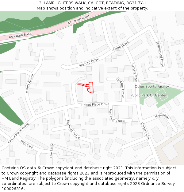 3, LAMPLIGHTERS WALK, CALCOT, READING, RG31 7YU: Location map and indicative extent of plot