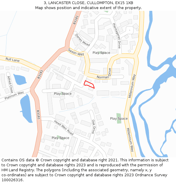 3, LANCASTER CLOSE, CULLOMPTON, EX15 1XB: Location map and indicative extent of plot