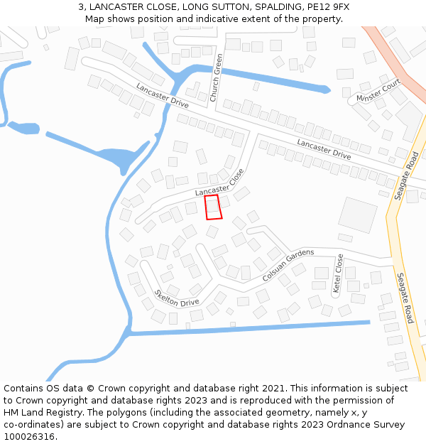 3, LANCASTER CLOSE, LONG SUTTON, SPALDING, PE12 9FX: Location map and indicative extent of plot