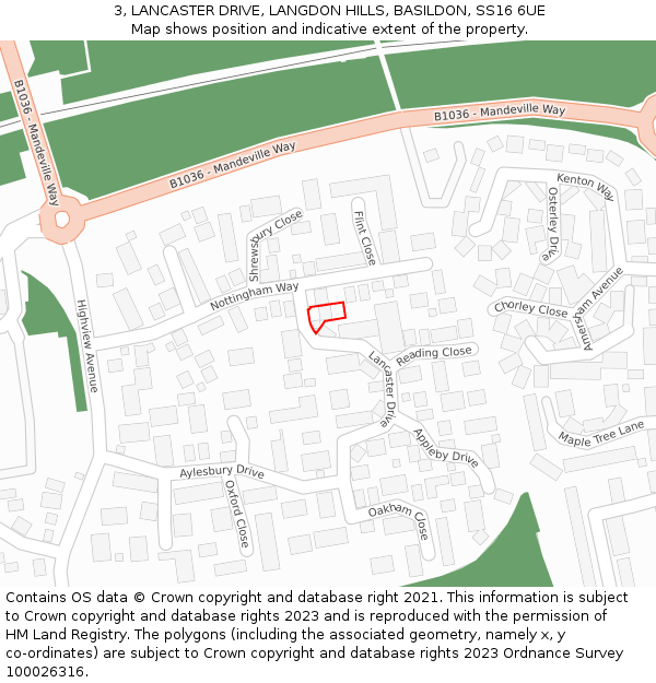 3, LANCASTER DRIVE, LANGDON HILLS, BASILDON, SS16 6UE: Location map and indicative extent of plot