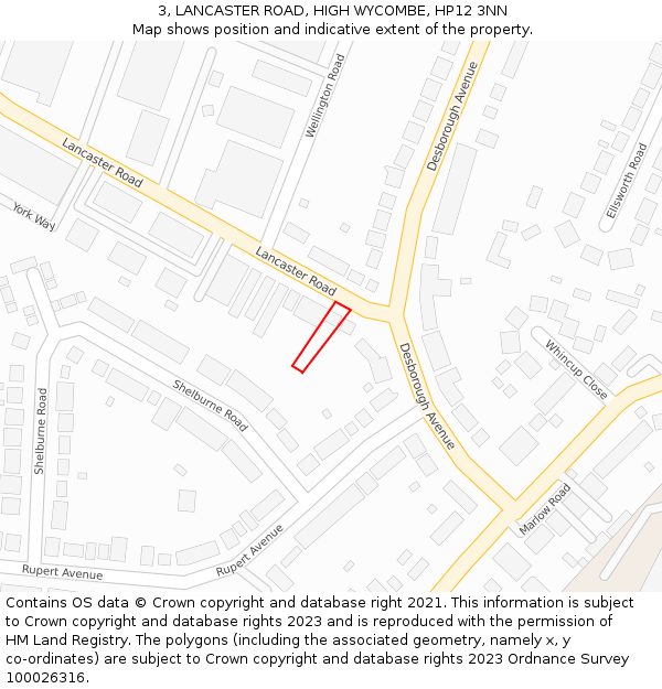 3, LANCASTER ROAD, HIGH WYCOMBE, HP12 3NN: Location map and indicative extent of plot