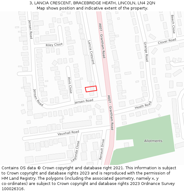 3, LANCIA CRESCENT, BRACEBRIDGE HEATH, LINCOLN, LN4 2QN: Location map and indicative extent of plot