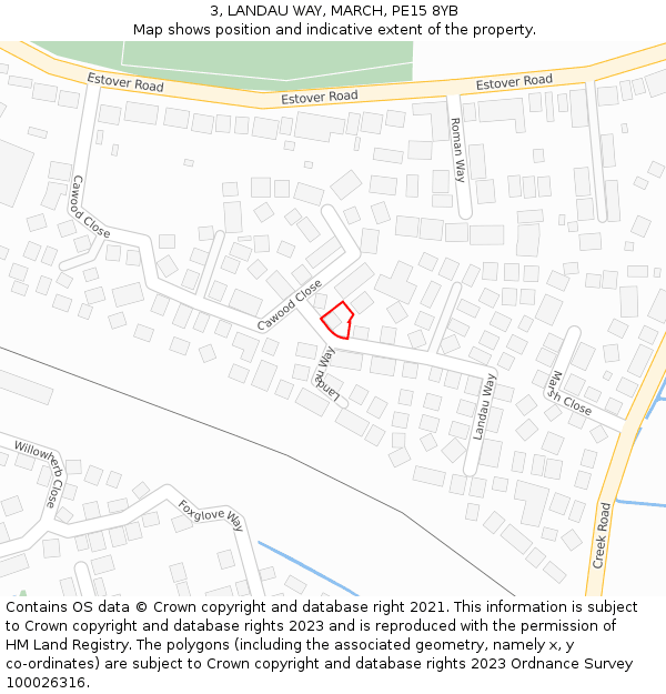 3, LANDAU WAY, MARCH, PE15 8YB: Location map and indicative extent of plot