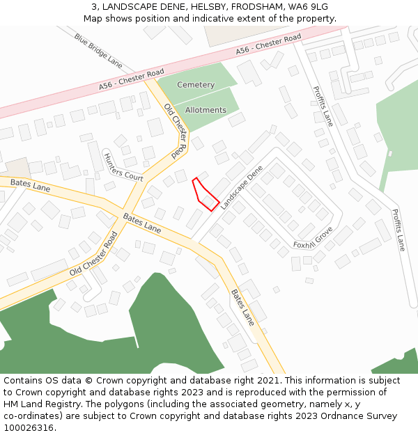 3, LANDSCAPE DENE, HELSBY, FRODSHAM, WA6 9LG: Location map and indicative extent of plot